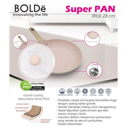 Foto Produk Wajan SUPER PAN WOK 28 CM + Glass LID BEIGE - Bolde - Hitam dari KimberlyOnShop