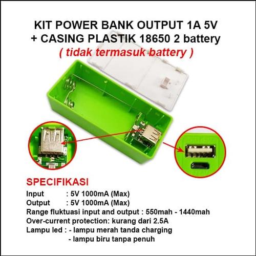 Foto Produk Kit Power Bank 1A 5V 2 Slot Batre/Baterai 18650 + Casing Plastik dari Toko Mitra Abadi