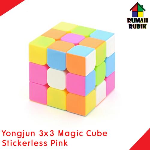 Foto Produk Rubik 3x3 Yongjun Magic Cube Stickerless Pink / Jual Rubik Murah dari Rumah Rubik