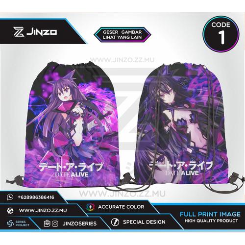 Foto Produk Tas Serut Anime Date A Live Kurumi Kotori Tohka - Code Satu dari Jinzo Series