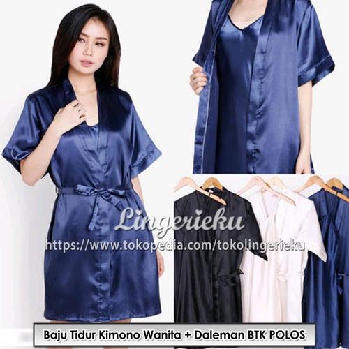 Foto Produk Baju Tidur Wanita Daster + Kimono Polos Satin Sutra BTK POLOS - Cokelat Muda, L dari Lingerieku