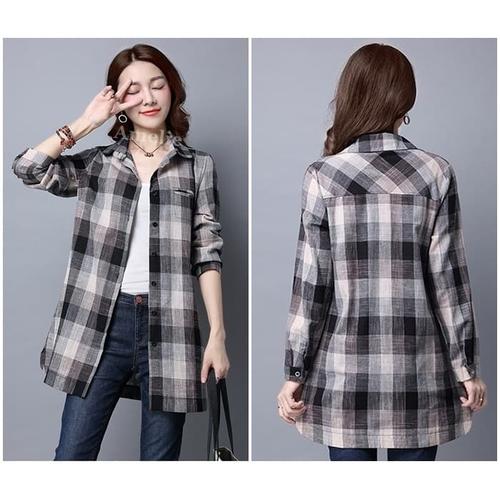 Foto Produk Baju Atasan Kemeja Kotak Wanita Blouse Korea Import AB635536 Tunik dari Amelie Butik Wholesale