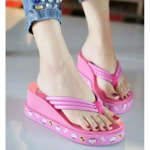 Foto Produk Sandal wedges Capit wanita Sandal Jepit Cewek Rumah Murah Santai - Merah Muda dari Nuruni Ad