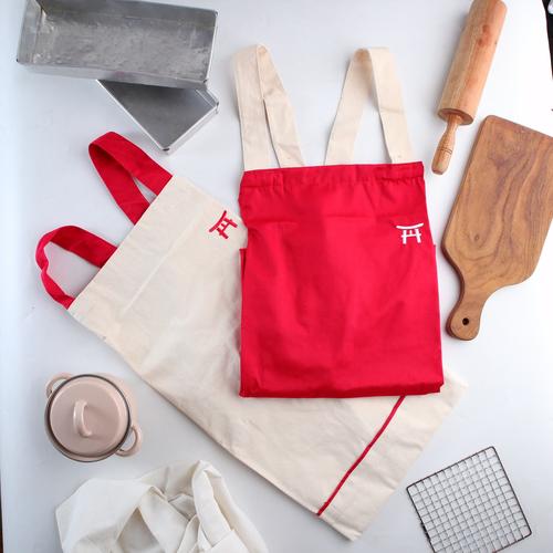 Foto Produk UCHII Cotton Cooking Apron | Celemek Masak Kain Dewasa All Size Pocket - Merah dari uchii store