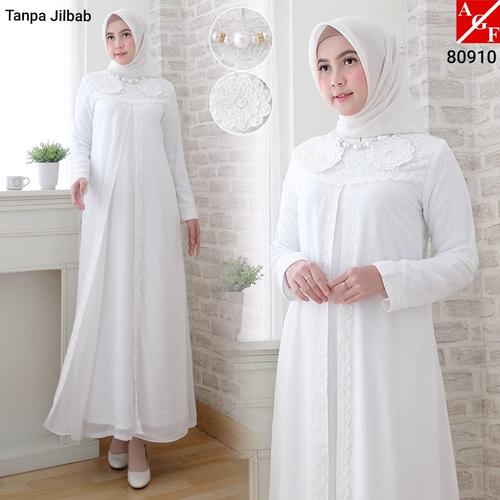 Foto Produk Baju Gamis Wanita Putih / Muslim Terbaru / Gamis Lebaran #80910 STD - Putih, M dari Agnes Fashion88