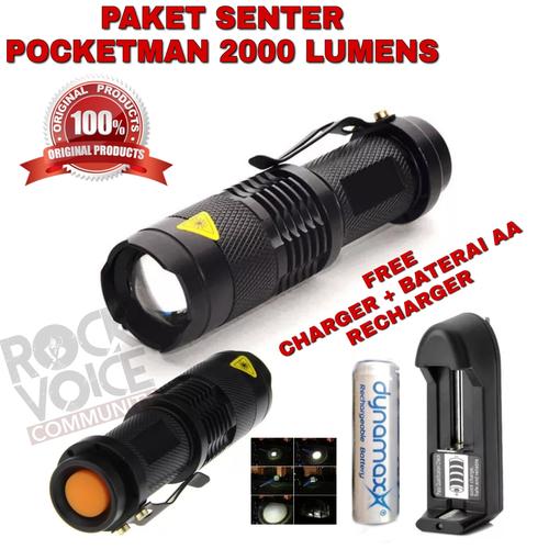 Foto Produk Paket Senter Police Led Pocketman 2000 lumens Flashligt Waterprof dari bausshoop