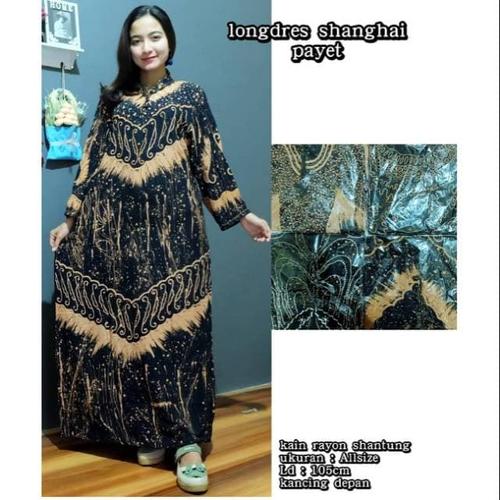 Foto Produk Longdress Shanghai Payet Gamis Kancing Payet Batik Pekalongan dari Brantandari Shop