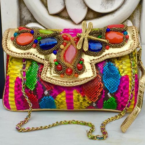 Foto Produk Clutch Kulit Ular Phyton Raisa Model Kipas S - Tas Pesta Multi Color dari Tas Kulit Cantik Bali