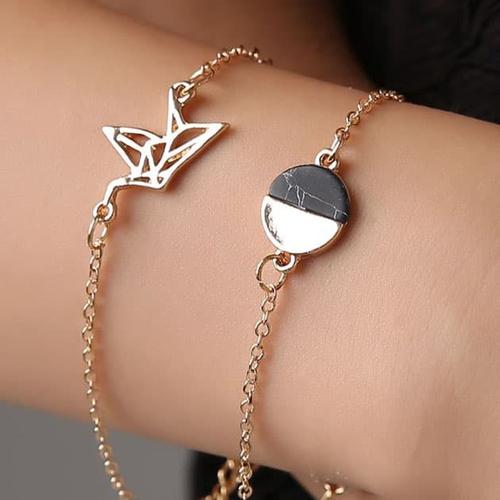 Foto Produk gelang fashion set 2 pcs crack stone pigeon alloy bracelet jge075 - gold dari Oila