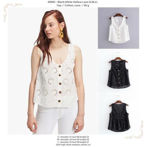 Foto Produk 48903 Hollow Lace Top / Blouse Tanpa Lengan Hitam Putih dari XineShop