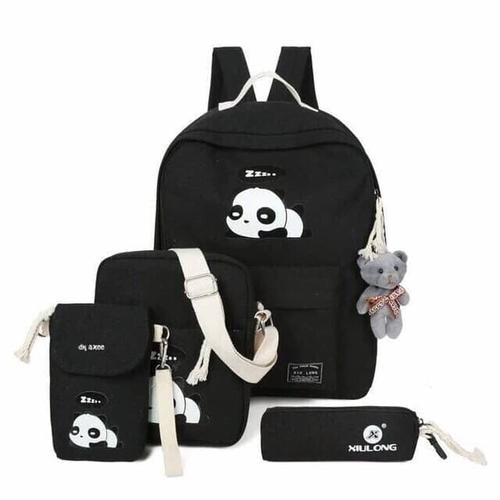 Foto Produk Tas Sekolah Anak TK SD SMP 4in1 Panda Backpack - Hitam dari KebunKoe