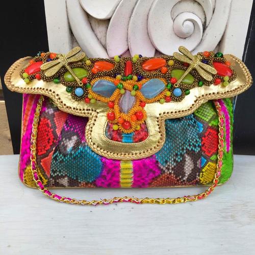 Foto Produk Clutch Kulit Ular Phyton Raisa Model Kipas L - Tas Pesta Multi Color dari Tas Kulit Cantik Bali