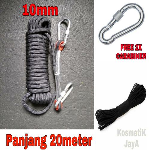 Foto Produk Tali Karmantel 10mm x 20meter Free 2 Carabiner Tali TNI Termurah - Biru dari kosmetik jaya