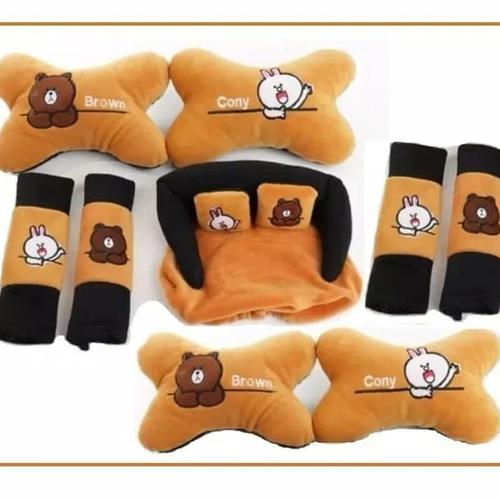 Foto Produk Bantal Jok Mobil Car set headrest Motif Cony Brown Line 9 pcs Terlaris dari ALFA - ACC