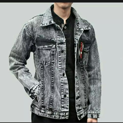 Jual Jaket Jeans Sanwash Grey Black 