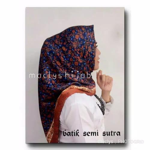 Foto Produk KERUDUNG BATIK SEMI SUTRA / JILBAB BATIK PESTA / BIRU COKLAT dari HATISHOP