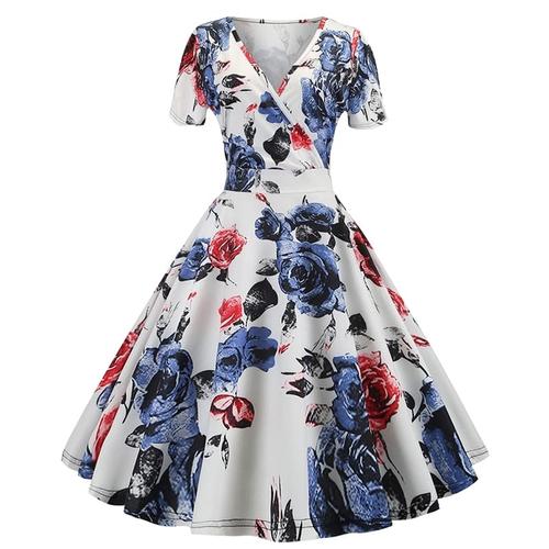 motif floral bunga babydoll v neck gaun 