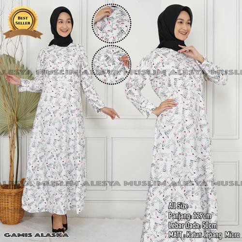 Foto Produk gamis katun jepang alaska motif kembang/baju muslim wanita murah dari alesya collection