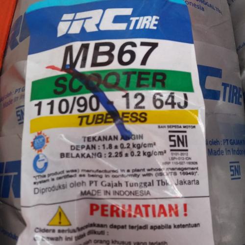 Foto Produk Ban IRC MB67 110 90 Ring 12 Tubeless Scoopy FI dari usahabanmotor