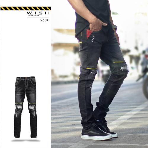 Jual celana ripped jeans wish black 
