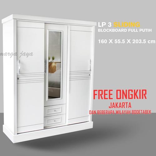 Gambar Lemari Pakaian Baju 3 Pintu Geser Sliding Kayu Minimalis Modern dari Marga Jaya Furniture 5 Jakarta Timur Tokopedia