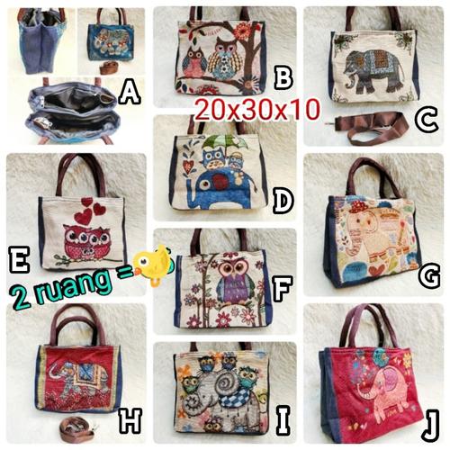 Foto Produk TAS SELEMPANG JINJING 2IN1 / THAILAND BANGKOK GAJAH OWL / TAS KANVAS dari tas thailand grosir