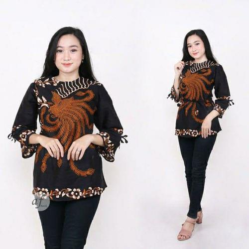 Foto Produk PAKAIAN WANITA BLOUSE BATIK KANTORAN TERLARIS TERMURAH ASLI PEKALONGAN - Hitam, M dari Batik bima colletion