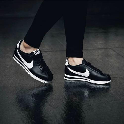 nike cortez leather black