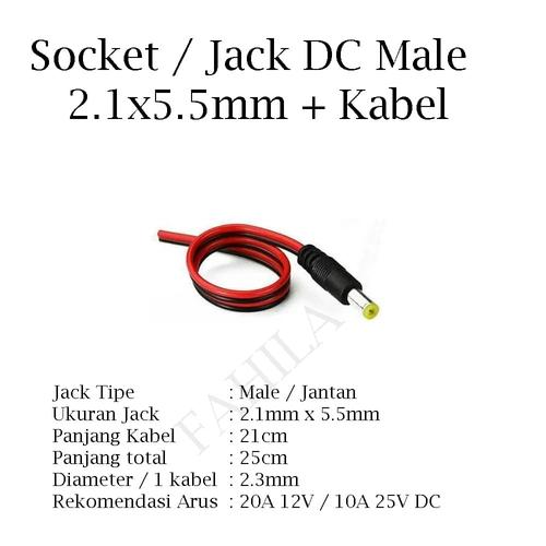 Jual Jack Konektor Power DC 2.1x5.5mm + Kabel Male / Jantan - Kab ...
