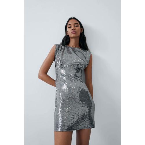 Mini Dress Korea Sexy Silver Sequin sz 
