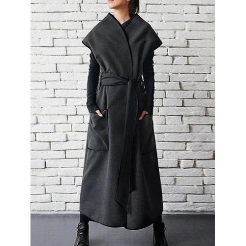 Women Belt Vest Coats Overcoat Full 