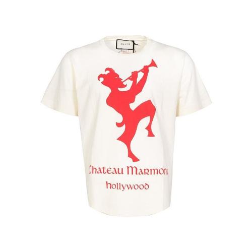 Jual Authentic Gucci Men's White Oversize T-shirt with Red Chateau