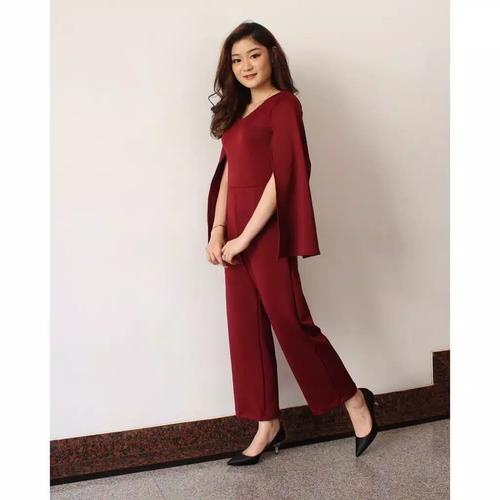 Jual Cape Jumpsuit maroon bahan scuba 