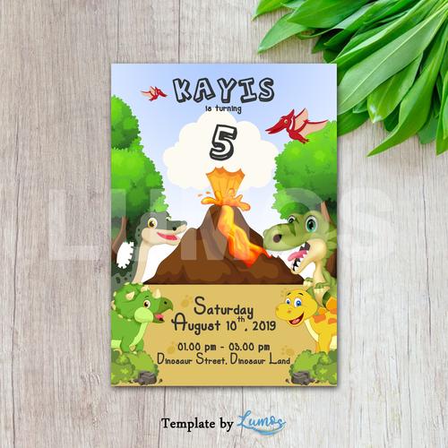 Foto Produk KARTU UNDANGAN ULANG TAHUN ANAK DINOSAURUS (DINO 1) dari Lumos Birthday Bash