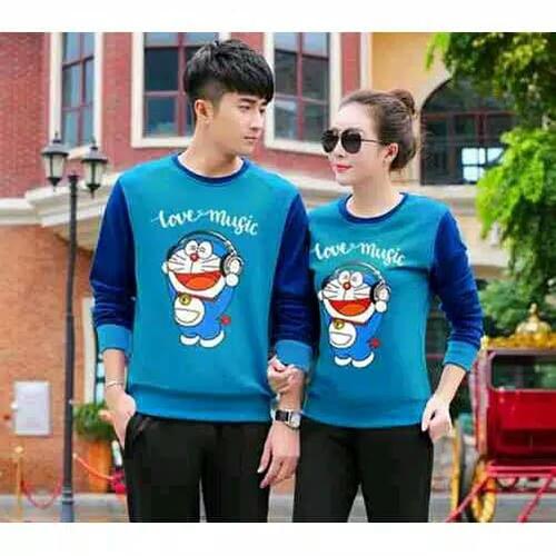 Foto Produk Sweater couple doraemon love music lengan panjang - baju pasangan dora dari Grosir Baju Couple :)