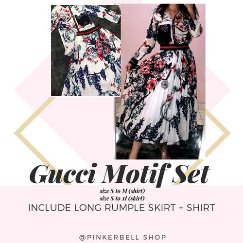 Foto Produk gucci motif set imported BKK (kemeja dan rok) dari PinkerbellShop