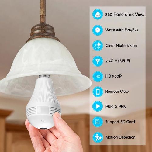 Foto Produk Kamera CCTV Bulb Lampu Bohlam Spy Wireless Wifi Panorama 360 IP Camera dari fav_stuff9910