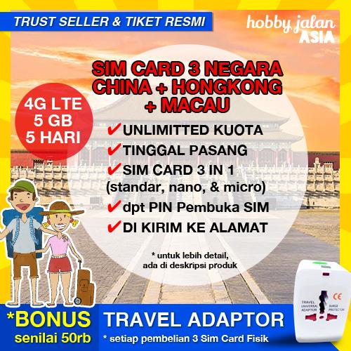 Jual [Super Murah] Sim Card China Hongkong Macau Unlimited Data 01 - Lima  Hari - Jakarta Utara - Hobby Jalan Asia | Tokopedia
