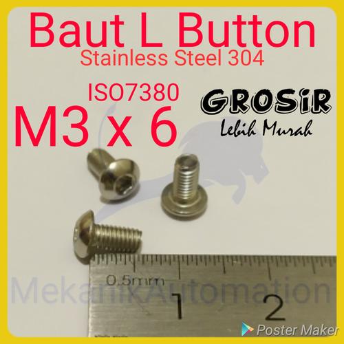 Foto Produk Baut Button L M3 x 6 SUS304 dari MekanikAutomation
