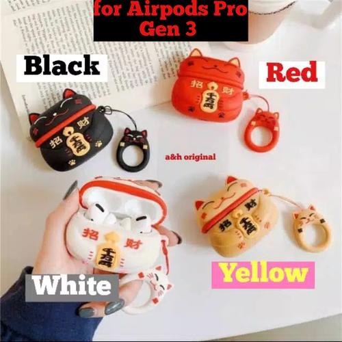 Foto Produk Airpods Pro Case Lucky Cat Air Pods Pro Silicone Protection Cover - Hitam dari a&h original