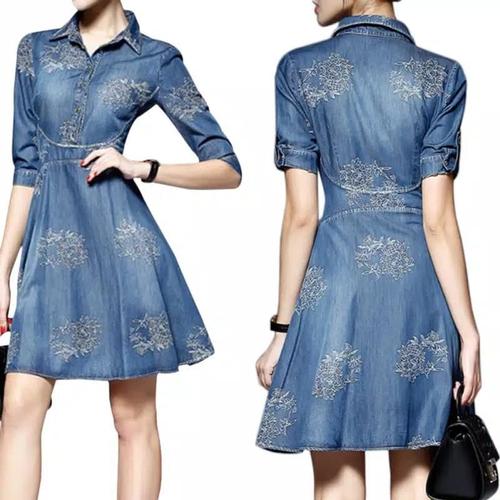 Jual mini dress denim jeans hiasan 