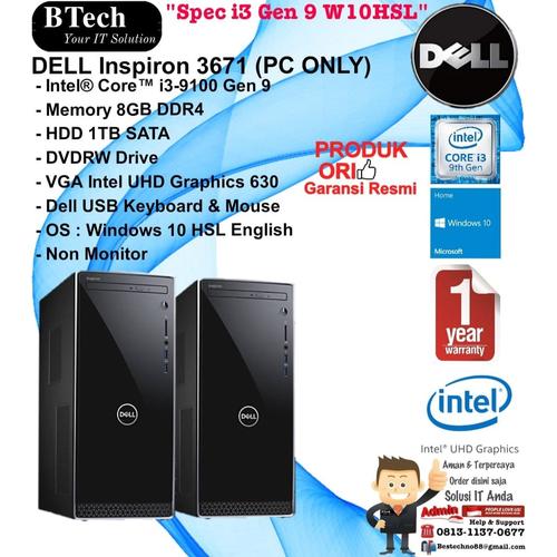 Jual DELL Inspiron 3671 Intel Core i3-9100/8GB/1TB/DVDRW/WIN10HSL