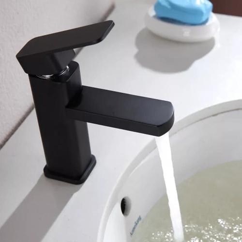 Foto Produk Kran panas dingin wastafel kuningan blac matte/Keran brass hitam basin dari kuncirumah