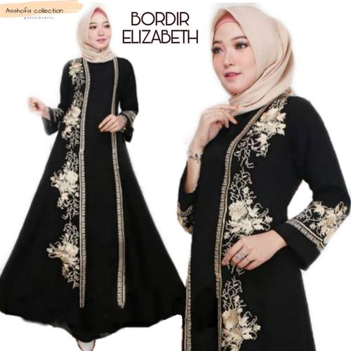 Foto Produk GAMIS ABAYA Elizabeth - WARNA HITAM JETBLACK BORDIR LABEL ARAB - Hitam, S dari GrosirAbaya