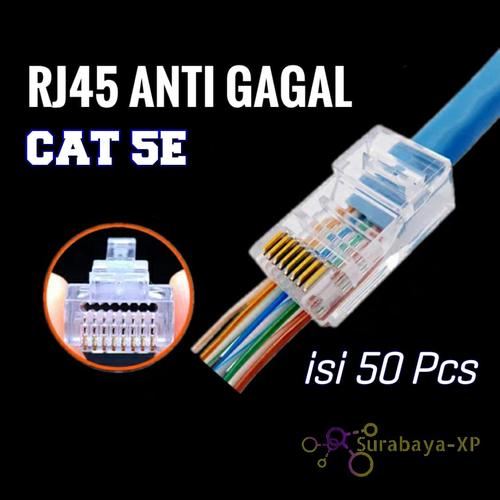 Foto Produk Konektor RJ45 CAT5E Anti gagal 50Pcs Jack Connector kabel lan dari Surabaya-xp