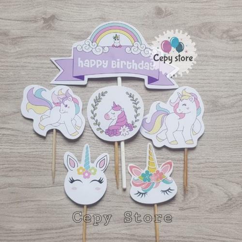Foto Produk Cake Topper Happy Birthday / Cake Topper Unicorn / Hiasan Kue Unicorn dari Cepy Store