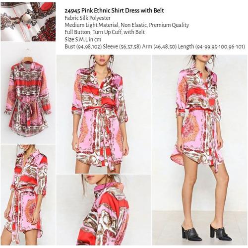 Jual 24945 - Pink Ethnic Shirt Dress 