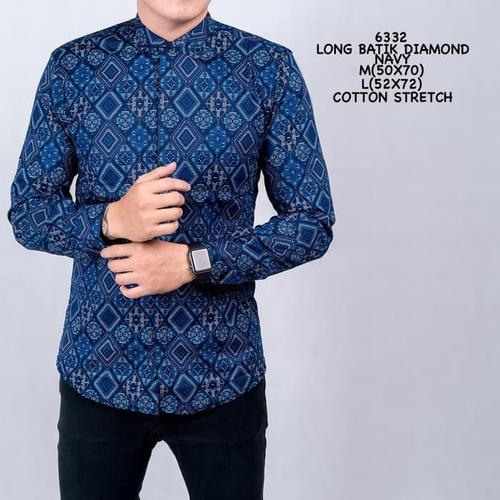 Foto Produk Baju Kemeja Batik Lengan Panjang Pria Motif Songket Biru Navy Slimfit - Navy, M dari Virtual Custom Clothing