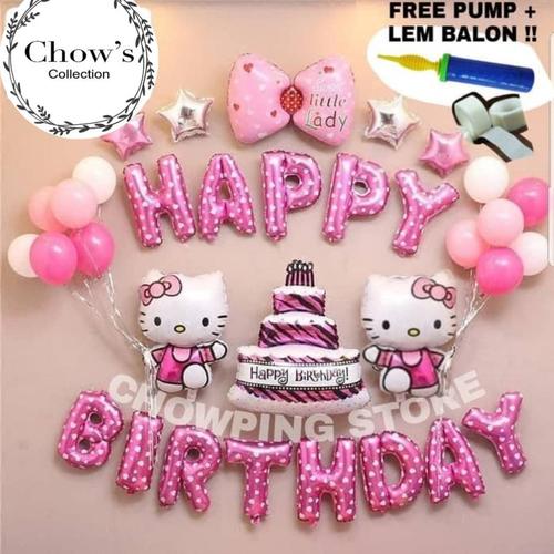 Foto Produk Paket Dekorasi Balon Ulang Tahun / Happy Birthday Tema Hello Kitty dari Chowping Store