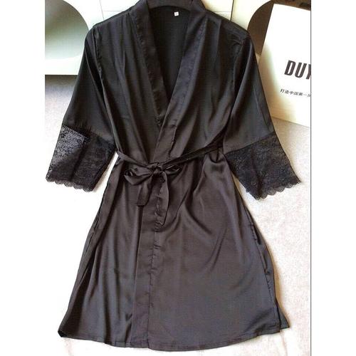 Foto Produk Ivy Lingerie Sexy Kimono Silk Robe Bathrobe + G String Black Hitam dari MauSeksi